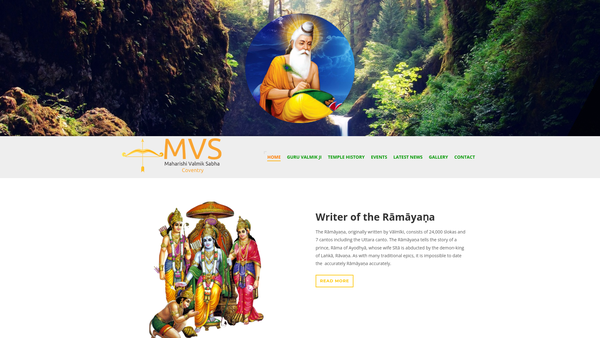 Screenshot of the Maharishi Valmik Sabha Coventry (England) Trust website