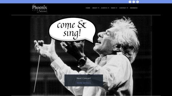Screenshot of the Phoenix Singers Of Shrewsbury website