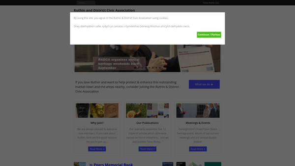 Screenshot of the Ruthin And District Civic Association (Radca) website