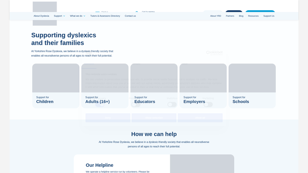 Screenshot of the Yorkshire Rose Dyslexia website