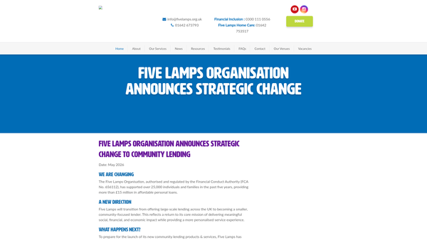 Screenshot of the The Five Lamps Organisation website