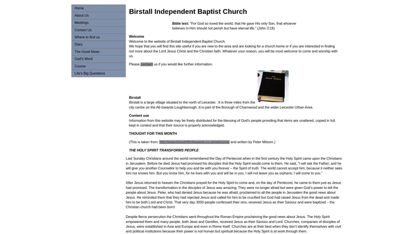 Screenshot of the Birstall Fellowship Church website
