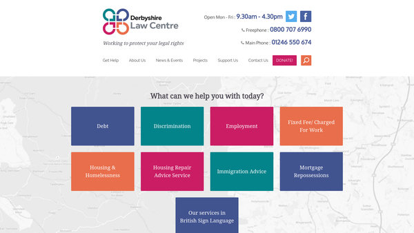 Screenshot of the Derbyshire Law Centre Ltd website