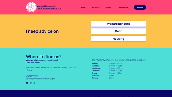 Screenshot of the Vauxhall Community Law And Information Centre website