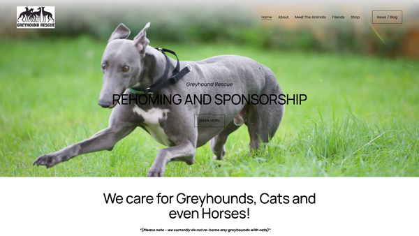 Screenshot of the Greyhound Rescue website