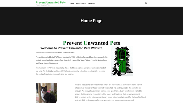 Screenshot of the Prevent Unwanted Pets website