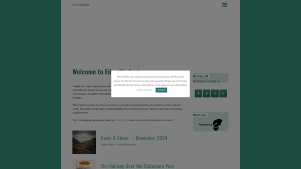 Screenshot of the Northern Viaduct Trust Limited website