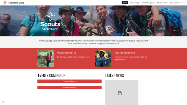 Screenshot of the Cardiff North District Scout Council website