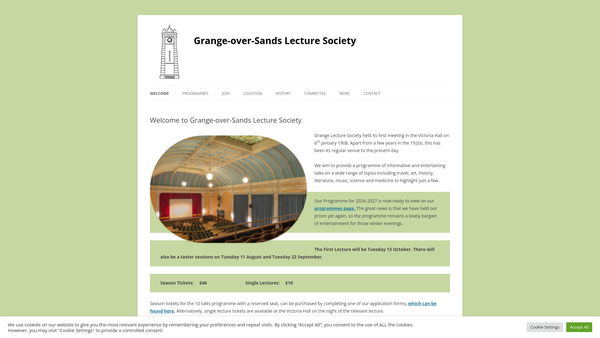 Screenshot of the Grange Over Sands Lecture Society website