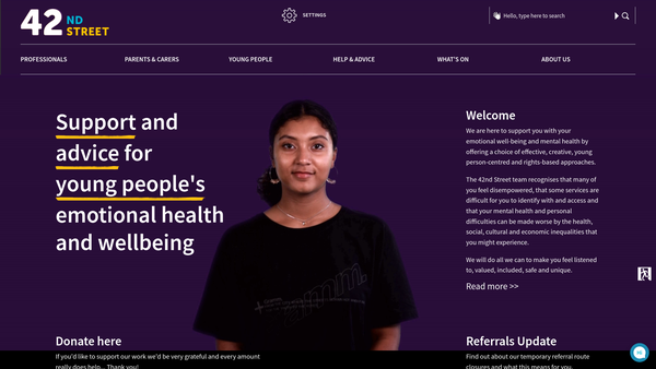 Screenshot of the 42nd Street - Community Based Resource For Young People Under Stress website