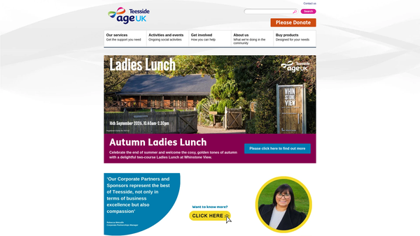 Screenshot of the Age UK Teesside website