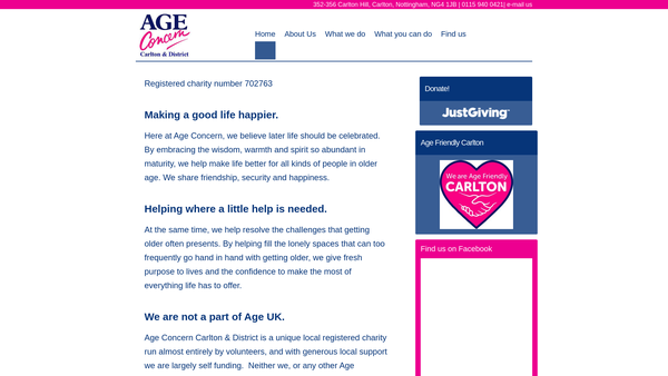 Screenshot of the Age Concern Carlton And District website