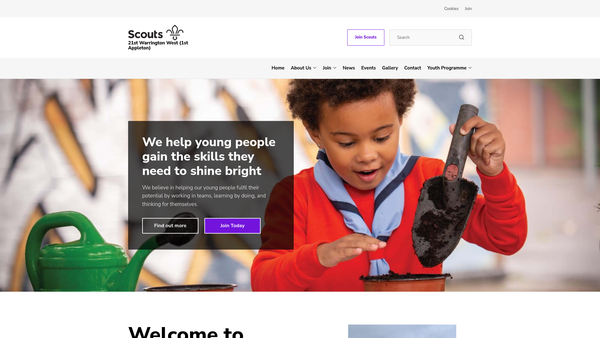 Screenshot of the 21st Warrington West (1St Appleton) Scout Group website