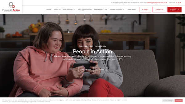 Screenshot of the People In Action website