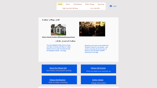 Screenshot of the Dufton Village Hall website