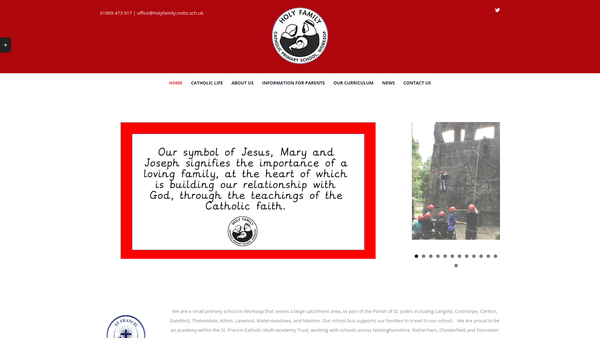 Screenshot of the Holy Family Home-School Association website