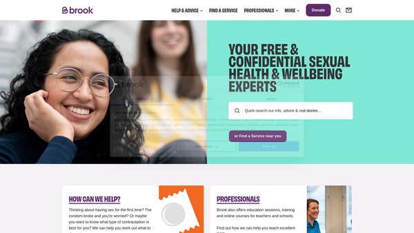 Screenshot of the Brook Young People website