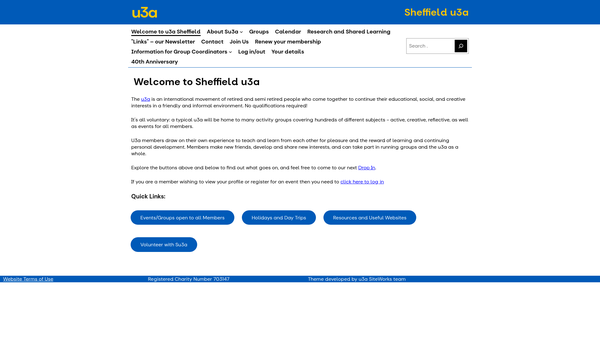 Screenshot of the Sheffield U3A website