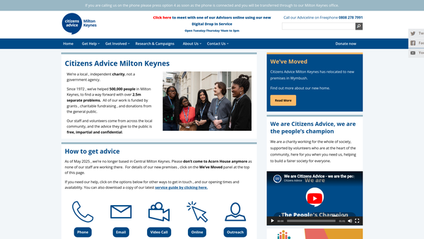 Screenshot of the Milton Keynes Citizens Advice Bureau website