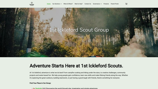 Screenshot of the 1st Ickleford/9th Hitchin Scout Group website