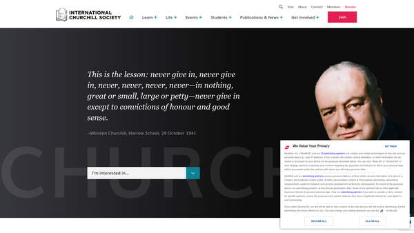 Screenshot of the The International Churchill Society website