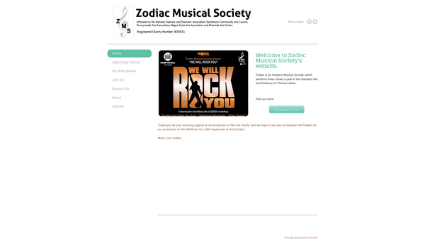 Screenshot of the Zodiac Musical Society website