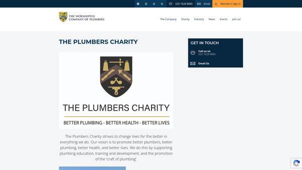 Screenshot of the The Plumbers Charity website