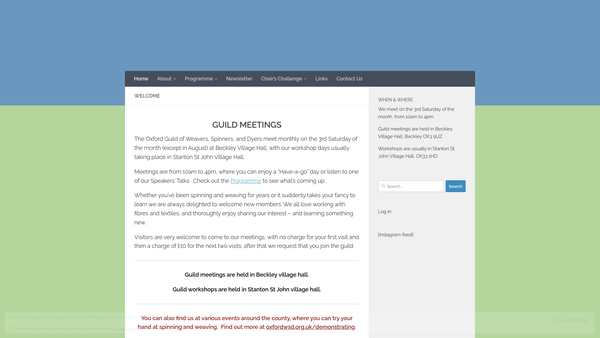 Screenshot of the Oxford Guild Of Weavers, Spinners And Dyers website
