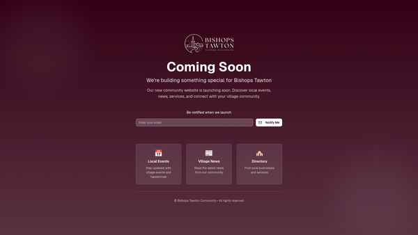 Screenshot of the Bishops Tawton Village Hall website