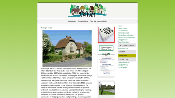 Screenshot of the Teffont Village Hall website