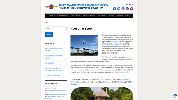 Screenshot of the Shuttleworth Veteran Aeroplane Society website