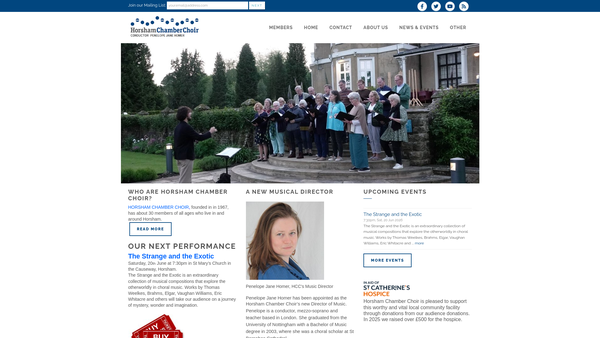 Screenshot of the Horsham Chamber Choir website