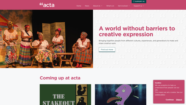 Screenshot of the Acta Community Theatre Ltd website