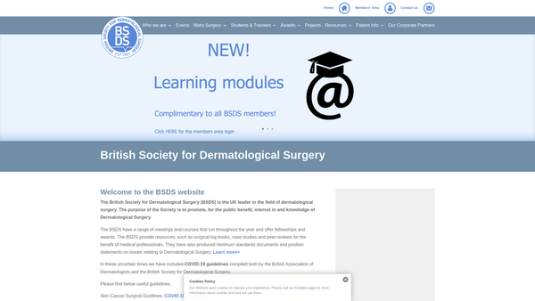 Screenshot of the British Society For Dermatological Surgery website