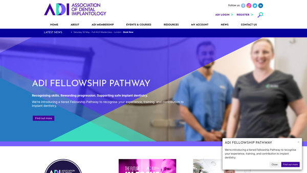 Screenshot of the The Association Of Dental Implantology Limited website