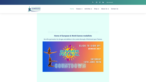 Screenshot of the Richmond Gymnastics Association website