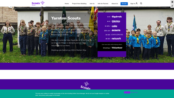 Screenshot of the Yarnton Scout Group website