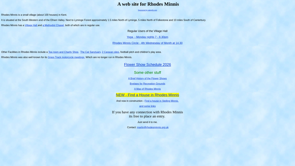 Screenshot of the Rhodes Minnis Village Hall website