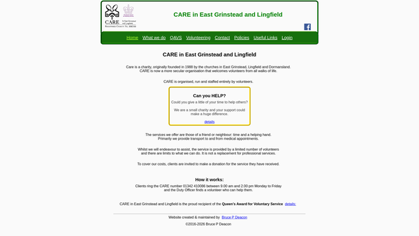 Screenshot of the Care In East Grinstead And Lingfield website