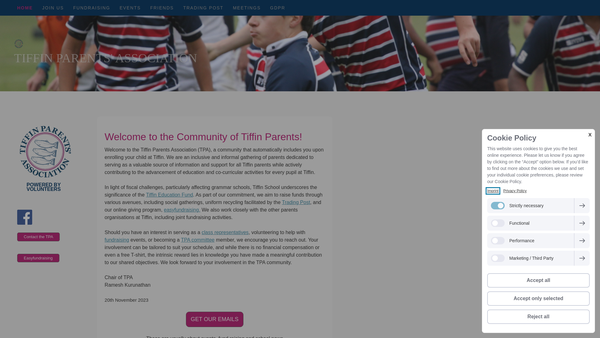 Screenshot of the Tiffin School Parents Association website