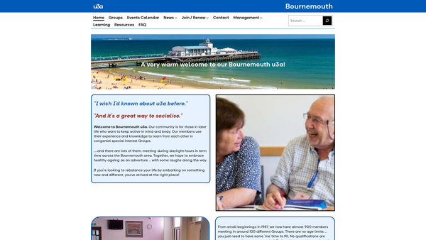 Screenshot of the Bournemouth U3A website