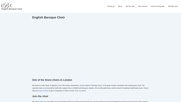 Screenshot of the English Baroque Choir website