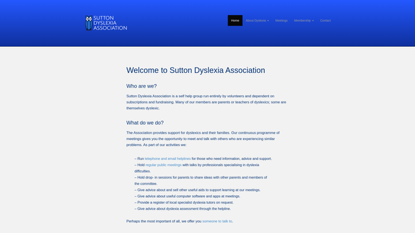 Screenshot of the Sutton Dyslexia Association website