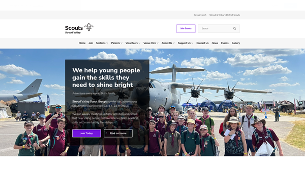 Screenshot of the Stroud Valley Scout Group website