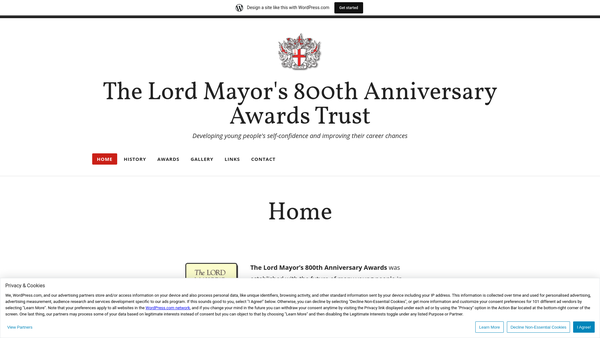 Screenshot of the The Lord Mayor's 800th Anniversary Awards Trust website