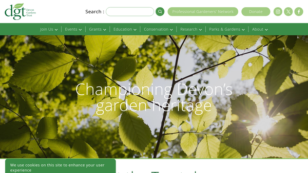 Screenshot of the Devon Gardens Trust website