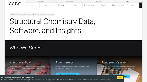 Screenshot of the The Cambridge Crystallographic Data Centre website