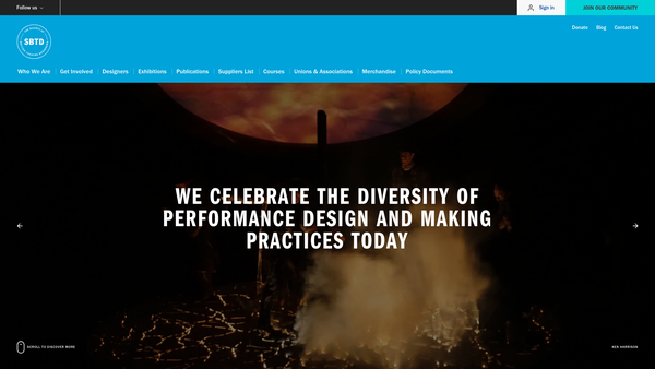 Screenshot of the Society Of British Theatre Designers Limited website