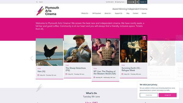 Screenshot of the Plymouth Arts Cinema website
