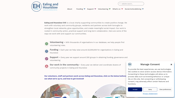 Screenshot of the Ealing And Hounslow Community Voluntary Service website